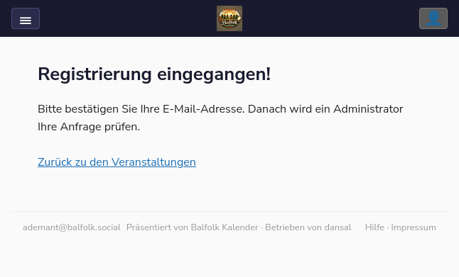 Registrierung eingegangen